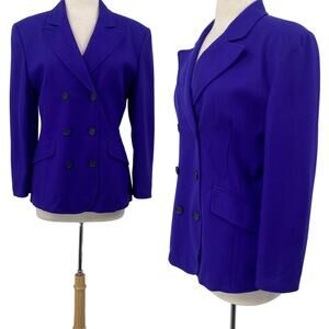United Colors of Benetton Wool Blazer Double Breasted Button Down Purple Blue M